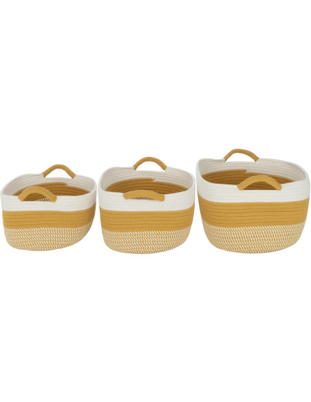 Panier de rangement salle de bain Rectangulaire en Tissu Blanc Orange Tressé Vorian (Lot de 3) - 3