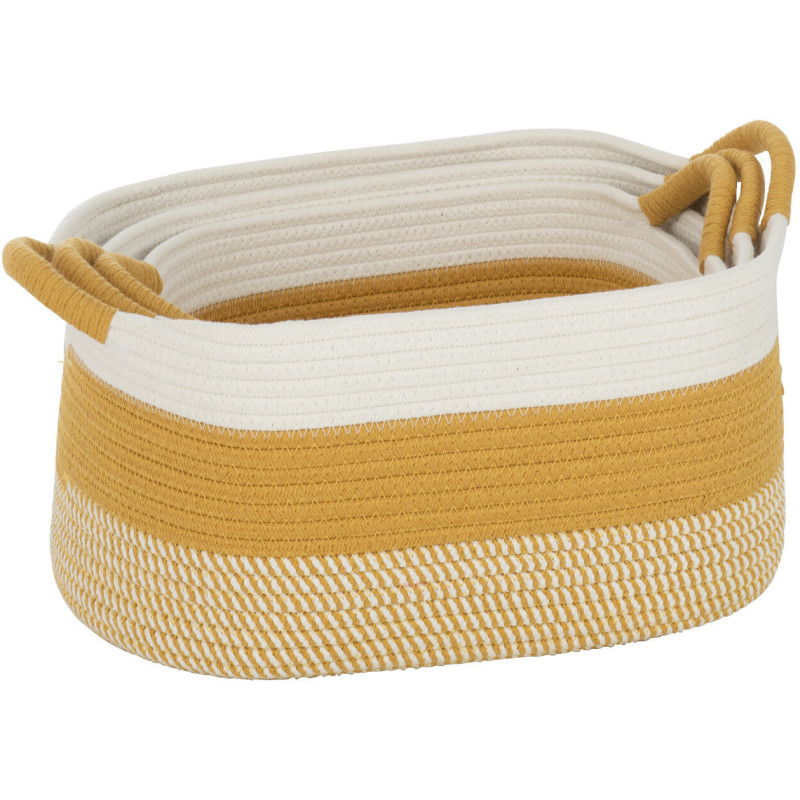 Panier de rangement salle de bain Rectangulaire en Tissu Blanc Orange Tressé Vorian (Lot de 3) - 4