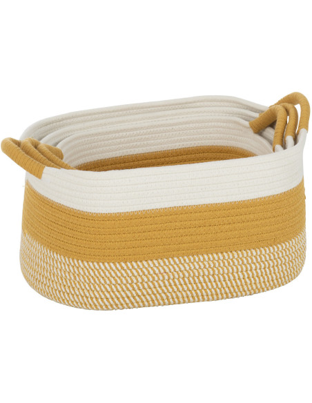 Panier de rangement salle de bain Rectangulaire en Tissu Blanc Orange Tressé Vorian (Lot de 3) - 4