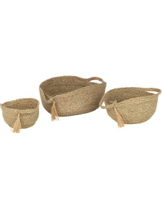 Panier de rangement bas Rond en Rotin Naturel Tressé Cyralyn (Lot de 3) - 1