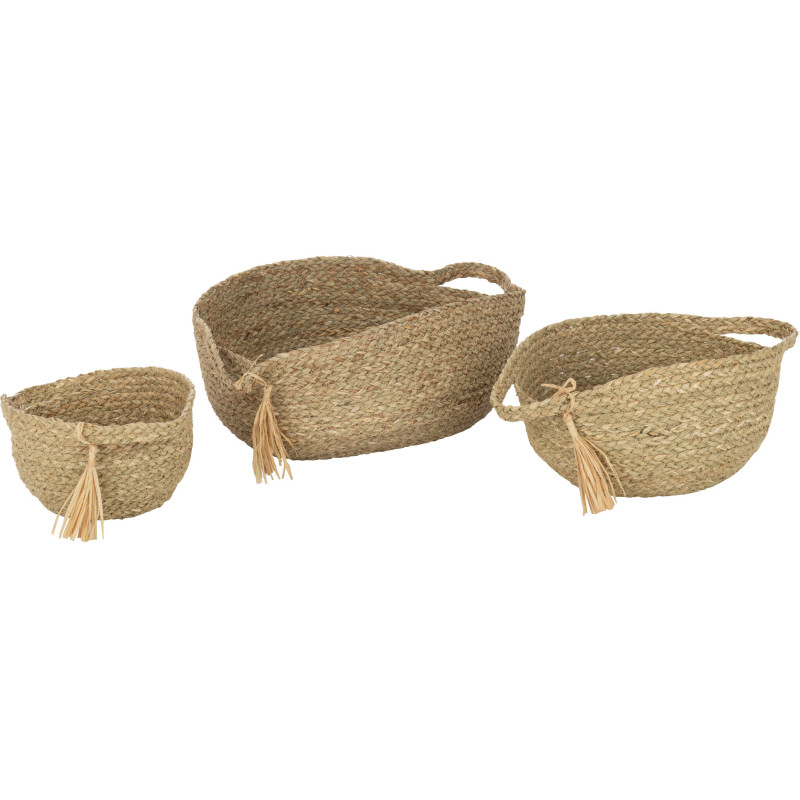 Panier de rangement bas Rond en Rotin Naturel Tressé Cyralyn (Lot de 3) - 1