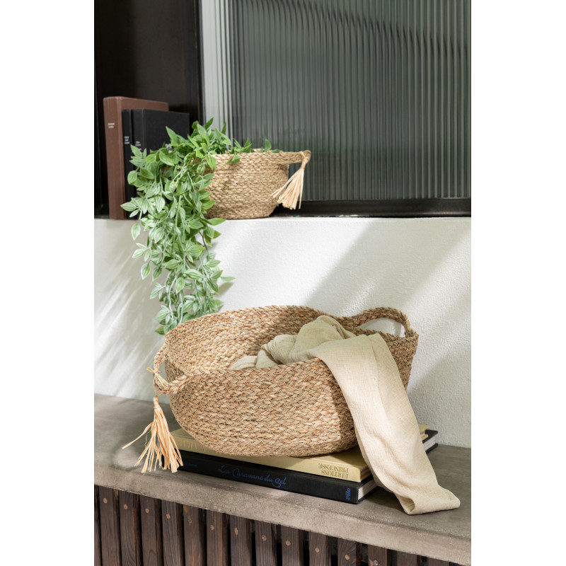 Panier de rangement bas Rond en Rotin Naturel Tressé Cyralyn (Lot de 3) - 2
