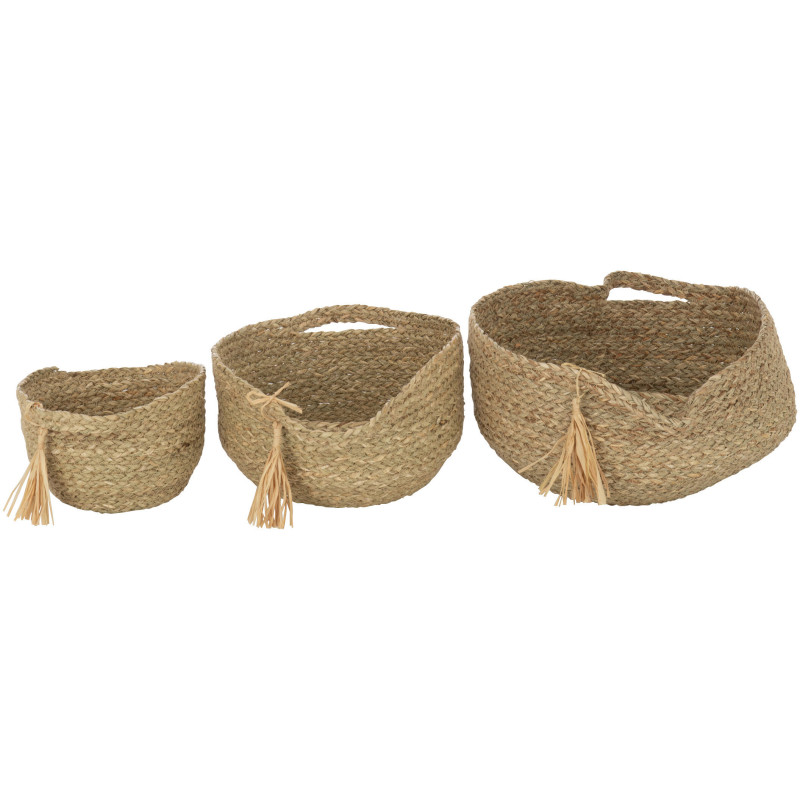Panier de rangement bas Rond en Rotin Naturel Tressé Cyralyn (Lot de 3) - 3