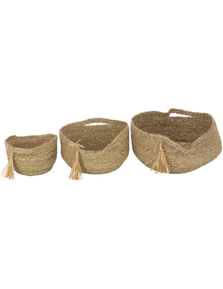 Panier de rangement bas Rond en Rotin Naturel Tressé Cyralyn (Lot de 3) - 3