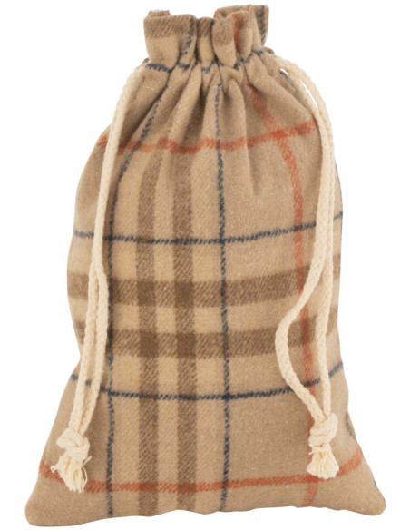 Sac Cadeaux de Noël 30 cm en Polyester Beige Motif carreaux - 1