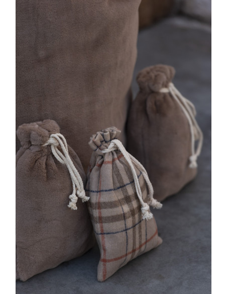 Sac Cadeaux de Noël 30 cm en Polyester Beige Motif carreaux - 2