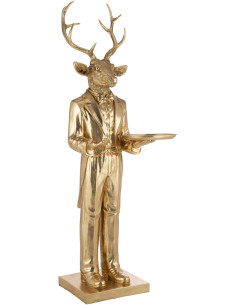 Statue déco XXL Cerf avec plateau Hauteur 194 cm en Résine Doré Balvin - 1