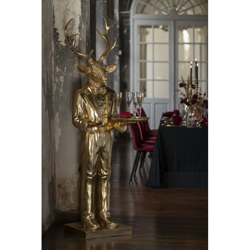 Statue déco XXL Cerf avec plateau Hauteur 194 cm en Résine Doré Balvin - 2