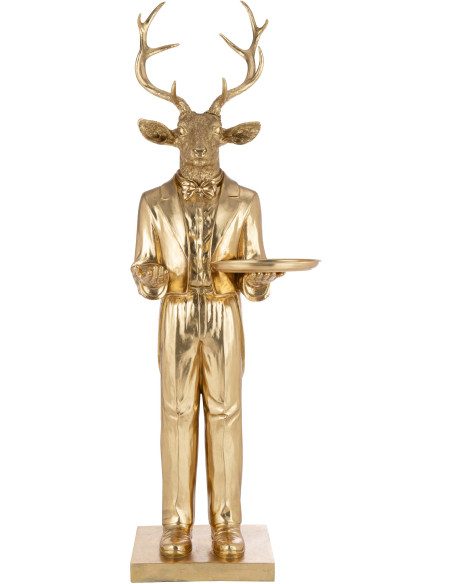 Statue déco XXL Cerf avec plateau Hauteur 194 cm en Résine Doré Balvin - 3