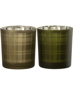 Photophore moderne Écossais Diamètre 7 cm en Verre Vert Motif tartan Nolfio (Lot de 2) - 1