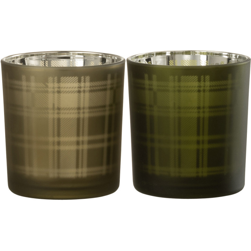 Photophore moderne Écossais Diamètre 7 cm en Verre Vert Motif tartan Nolfio (Lot de 2) - 1