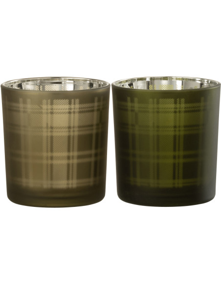 Photophore moderne Écossais Diamètre 7 cm en Verre Vert Motif tartan Nolfio (Lot de 2) - 1