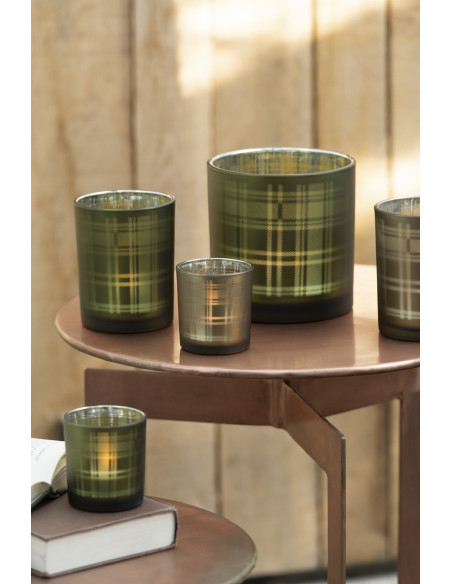 Photophore moderne Écossais Diamètre 7 cm en Verre Vert Motif tartan Nolfio (Lot de 2) - 2