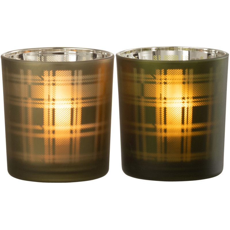 Photophore moderne Écossais Diamètre 7 cm en Verre Vert Motif tartan Nolfio (Lot de 2) - 3