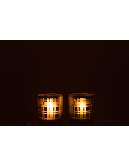 Photophore moderne Écossais Diamètre 7 cm en Verre Vert Motif tartan Nolfio (Lot de 2) - 4