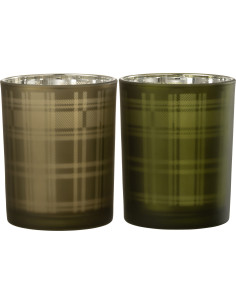 Photophore moderne Écossais Diamètre 10 cm en Verre Vert Motif tartan Nolfio (Lot de 2) - 1