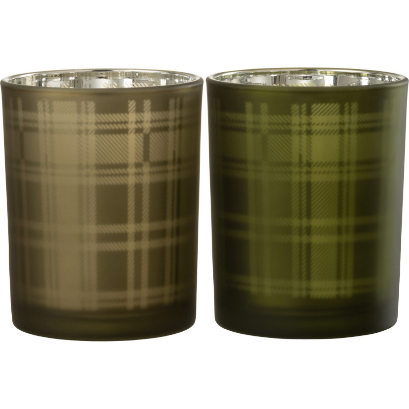 Photophore moderne Écossais Diamètre 10 cm en Verre Vert Motif tartan Nolfio (Lot de 2) - 1