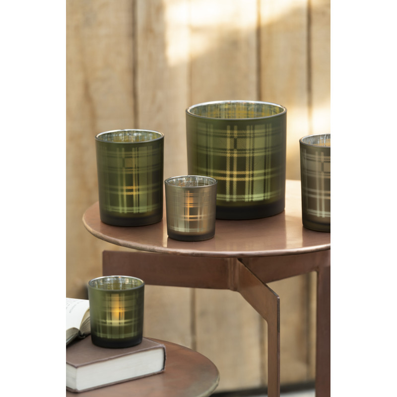 Photophore moderne Écossais Diamètre 10 cm en Verre Vert Motif tartan Nolfio (Lot de 2) - 2