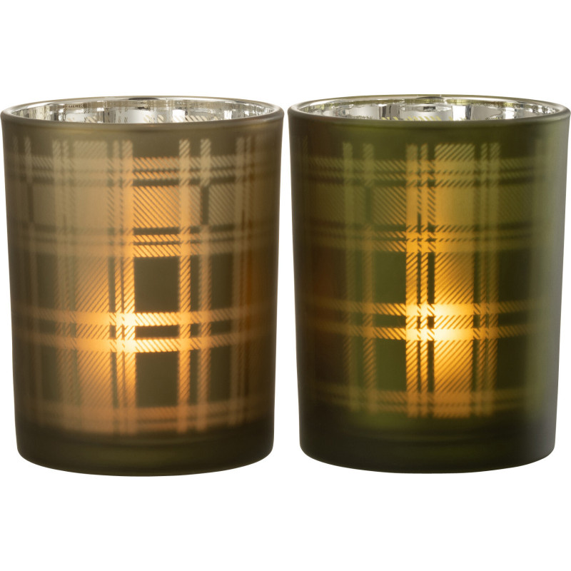 Photophore moderne Écossais Diamètre 10 cm en Verre Vert Motif tartan Nolfio (Lot de 2) - 3