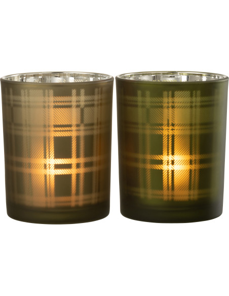 Photophore moderne Écossais Diamètre 10 cm en Verre Vert Motif tartan Nolfio (Lot de 2) - 3