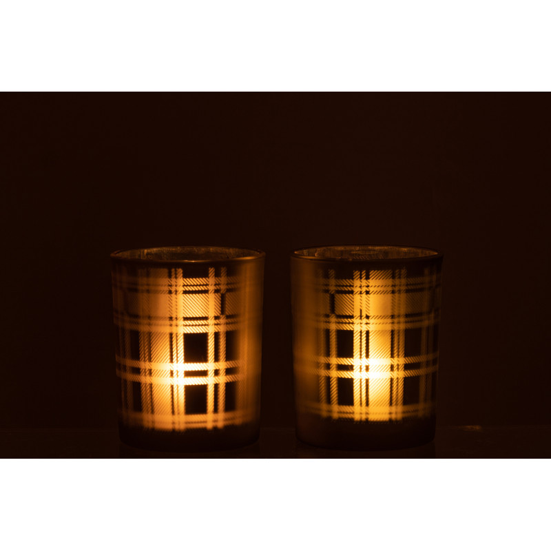 Photophore moderne Écossais Diamètre 10 cm en Verre Vert Motif tartan Nolfio (Lot de 2) - 4