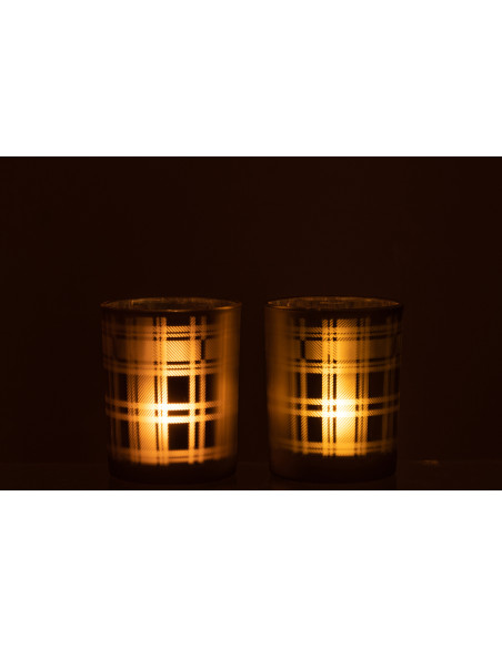 Photophore moderne Écossais Diamètre 10 cm en Verre Vert Motif tartan Nolfio (Lot de 2) - 4