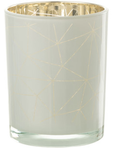 Photophore moderne Diamètre 10 cm en Verre Blanc Doré Motif lignes Milano - 1