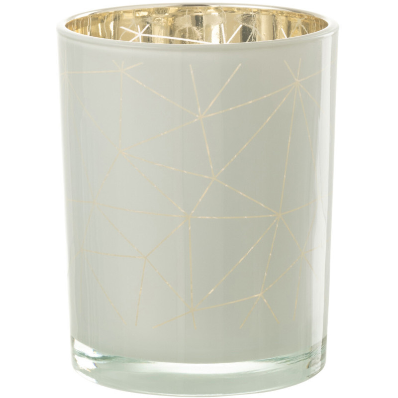 Photophore moderne Diamètre 10 cm en Verre Blanc Doré Motif lignes Milano - 1