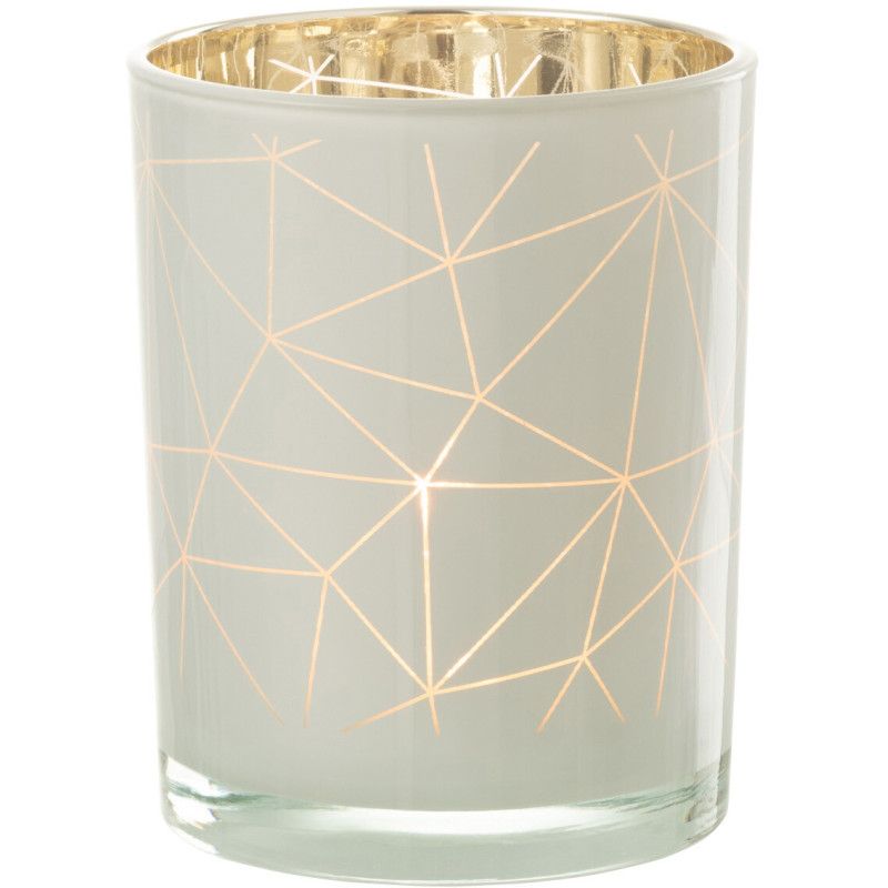 Photophore moderne Diamètre 10 cm en Verre Blanc Doré Motif lignes Milano - 2