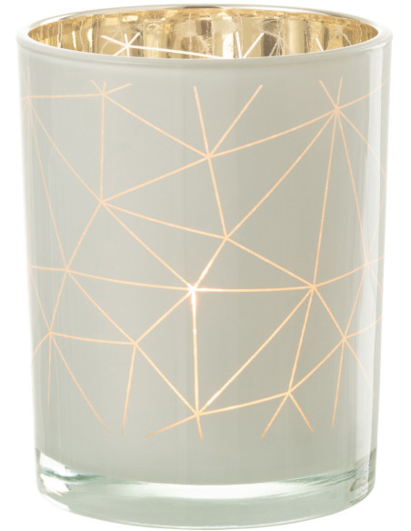 Photophore moderne Diamètre 10 cm en Verre Blanc Doré Motif lignes Milano - 2