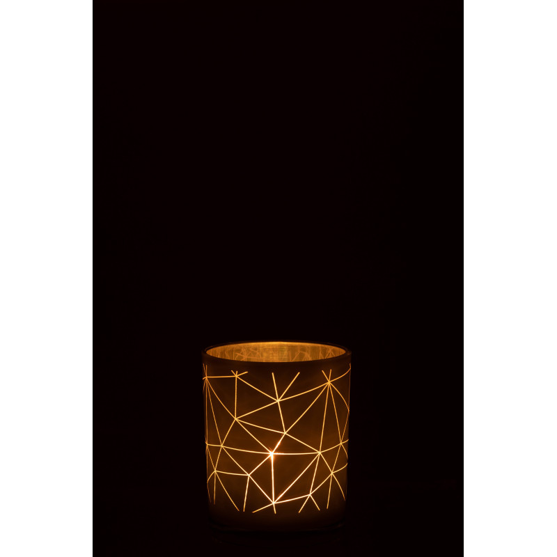 Photophore moderne Diamètre 10 cm en Verre Blanc Doré Motif lignes Milano - 3