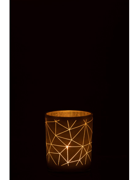 Photophore moderne Diamètre 10 cm en Verre Blanc Doré Motif lignes Milano - 3