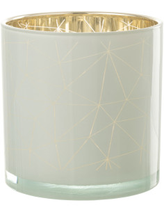 Photophore moderne XL Diamètre 15 cm en Verre Blanc Doré Motif lignes Milano - 1