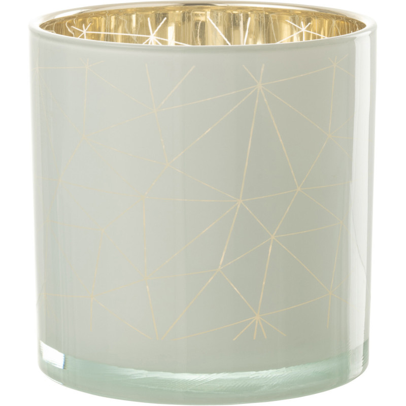 Photophore moderne XL Diamètre 15 cm en Verre Blanc Doré Motif lignes Milano - 1