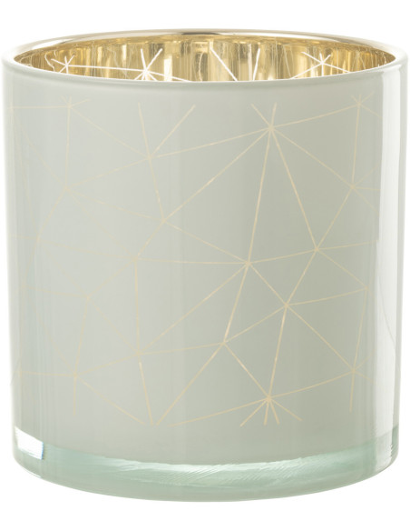 Photophore moderne XL Diamètre 15 cm en Verre Blanc Doré Motif lignes Milano - 1