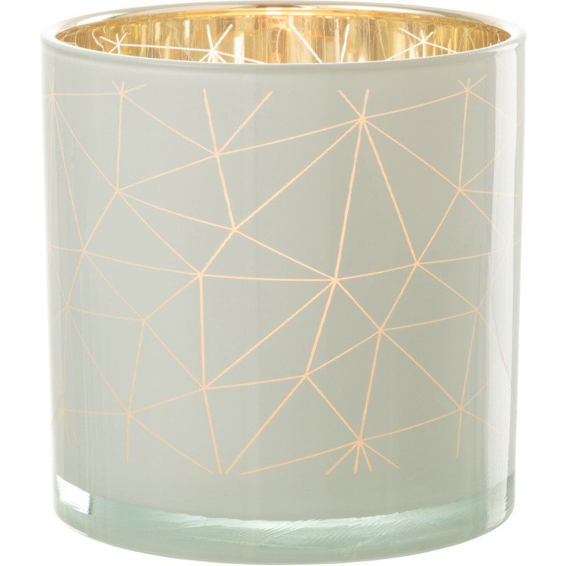 Photophore moderne XL Diamètre 15 cm en Verre Blanc Doré Motif lignes Milano - 2