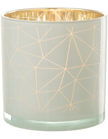 Photophore moderne XL Diamètre 15 cm en Verre Blanc Doré Motif lignes Milano - 2