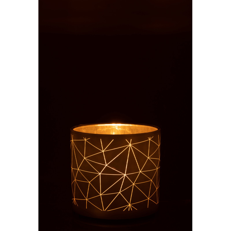 Photophore moderne XL Diamètre 15 cm en Verre Blanc Doré Motif lignes Milano - 3