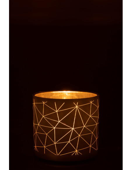 Photophore moderne XL Diamètre 15 cm en Verre Blanc Doré Motif lignes Milano - 3