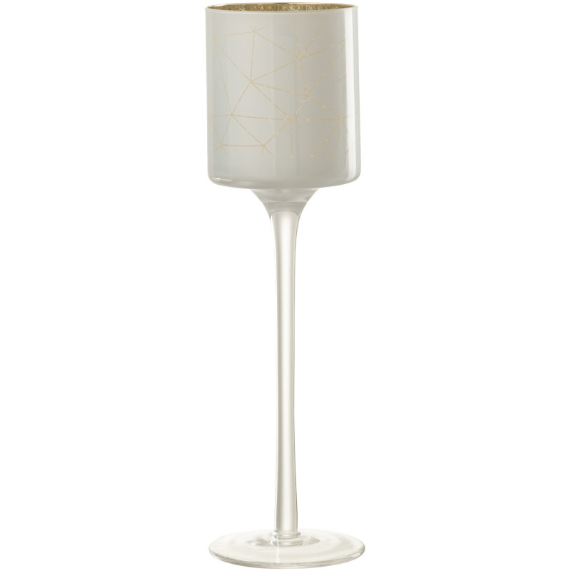 Photophore moderne sur pied Hauteur 25 cm en Verre Blanc Doré Motif lignes Milano - 1