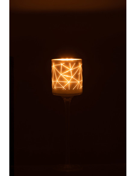 Photophore moderne sur pied Hauteur 25 cm en Verre Blanc Doré Motif lignes Milano - 3