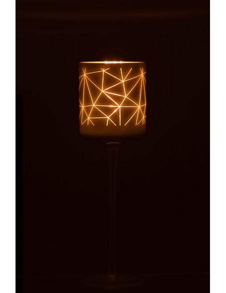 Photophore moderne sur pied XL Hauteur 30 cm en Verre Blanc Doré Motif lignes Milano - 3