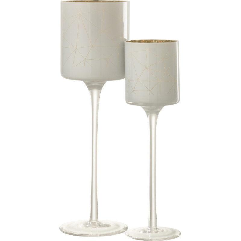 Photophore moderne sur pied XL Hauteur 30 cm en Verre Blanc Doré Motif lignes Milano - 4