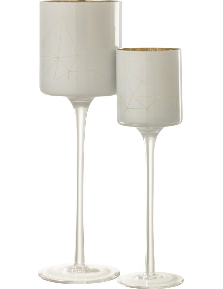 Photophore moderne sur pied XL Hauteur 30 cm en Verre Blanc Doré Motif lignes Milano - 4