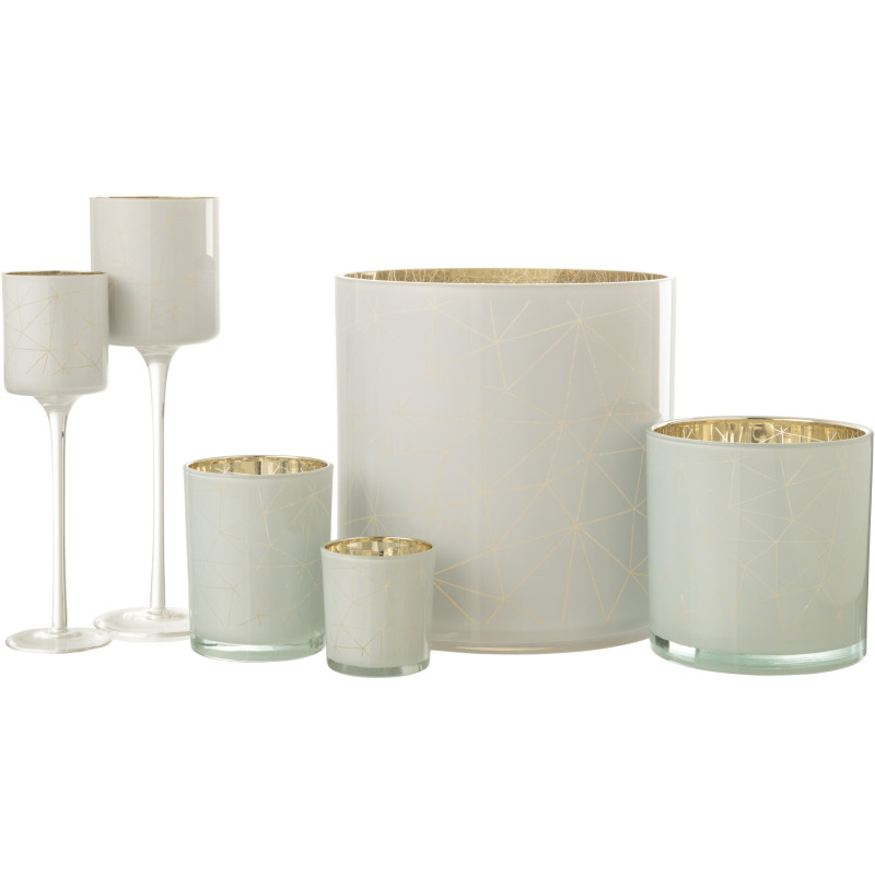 Photophore moderne sur pied XL Hauteur 30 cm en Verre Blanc Doré Motif lignes Milano - 7