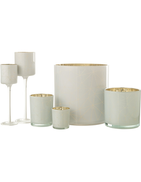 Photophore moderne sur pied XL Hauteur 30 cm en Verre Blanc Doré Motif lignes Milano - 7