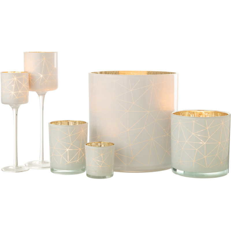 Photophore moderne sur pied XL Hauteur 30 cm en Verre Blanc Doré Motif lignes Milano - 8