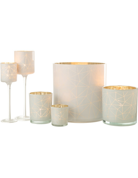 Photophore moderne sur pied XL Hauteur 30 cm en Verre Blanc Doré Motif lignes Milano - 8