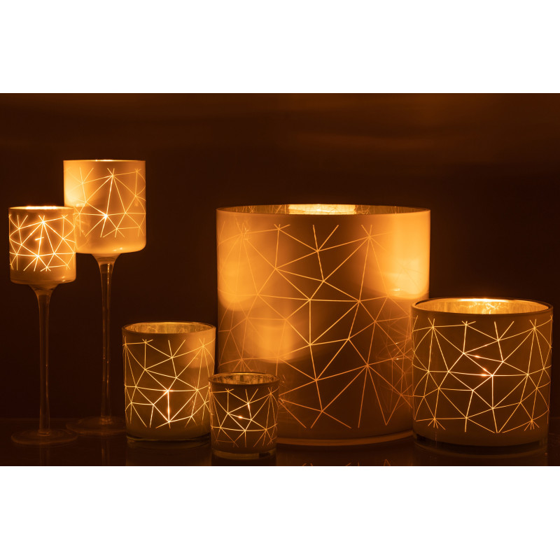 Photophore moderne sur pied XL Hauteur 30 cm en Verre Blanc Doré Motif lignes Milano - 9