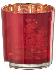Photophore moderne romantique Diamètre 7 cm en Verre Rouge Motif fleurs Karia - 1